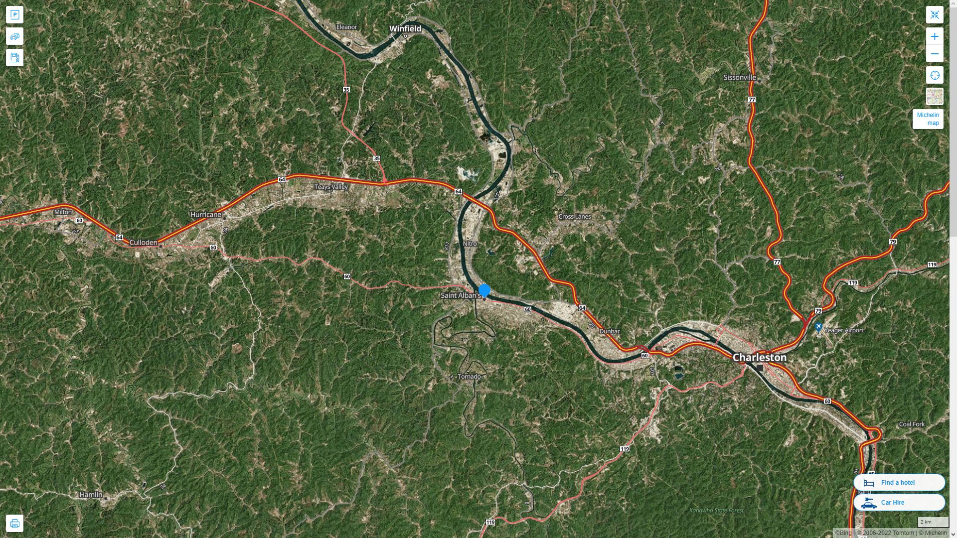 St. Albans West Virginia Highway and Road Map with Satellite View